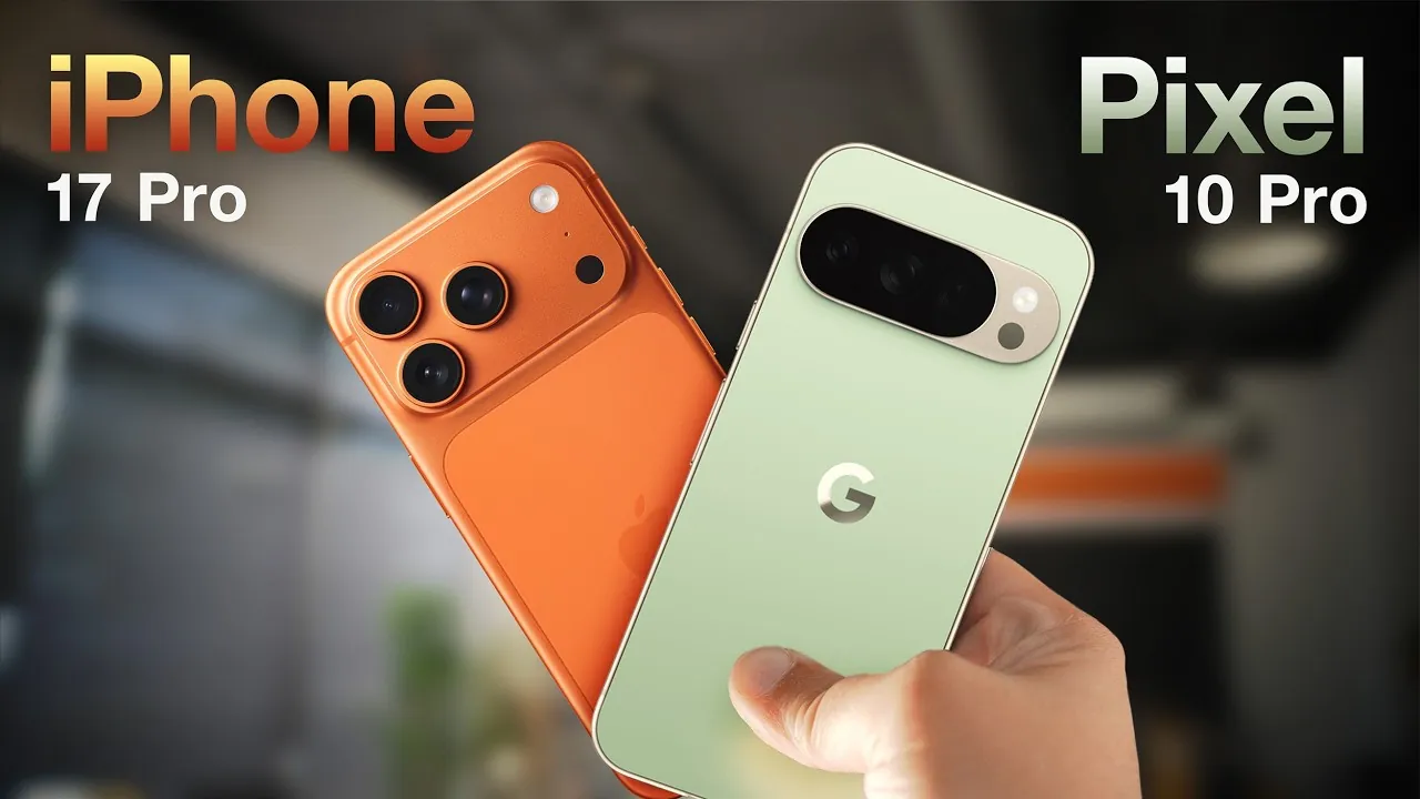 Close-up of Pixel 10 Pro and iPhone 17 Pro design differences