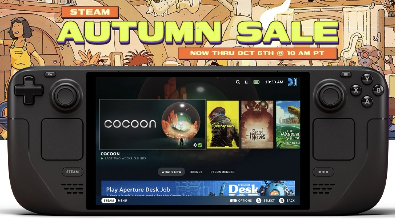 Close-up of the Steam Deck handheld gaming device