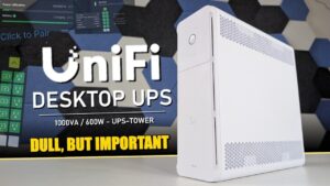 Close-up view of the UniFi UPS Tower showcasing its minimalist design