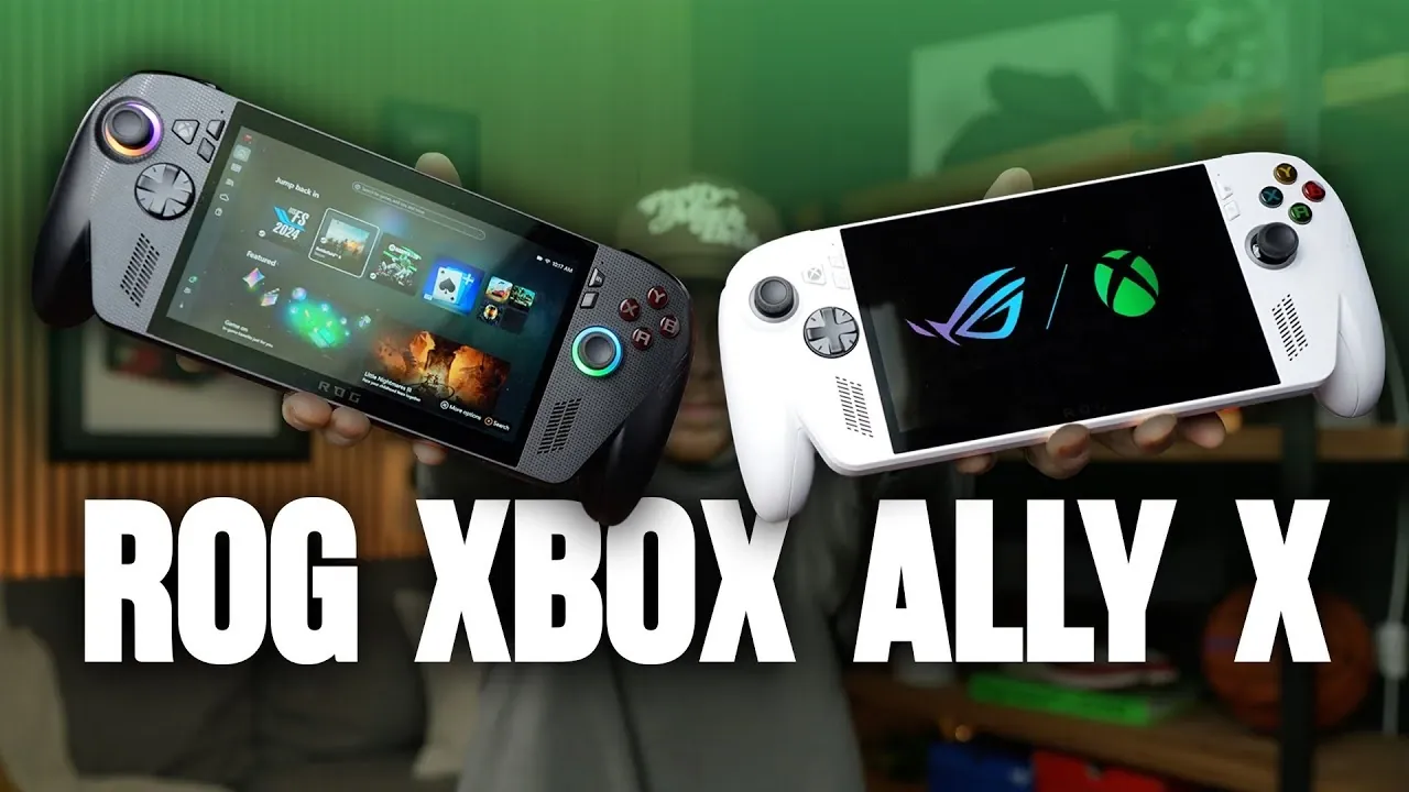 A side-by-side comparison of the Xbox ROG Ally X and ROG Xbox Ally portable gaming devices