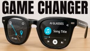 Close-up view of Xiaomi AI Smart Glasses showcasing sleek design