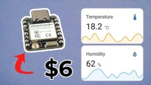 Wiring the Xiao ESP32C6 to an SHTC3 sensor on a breadboard with labeled pins