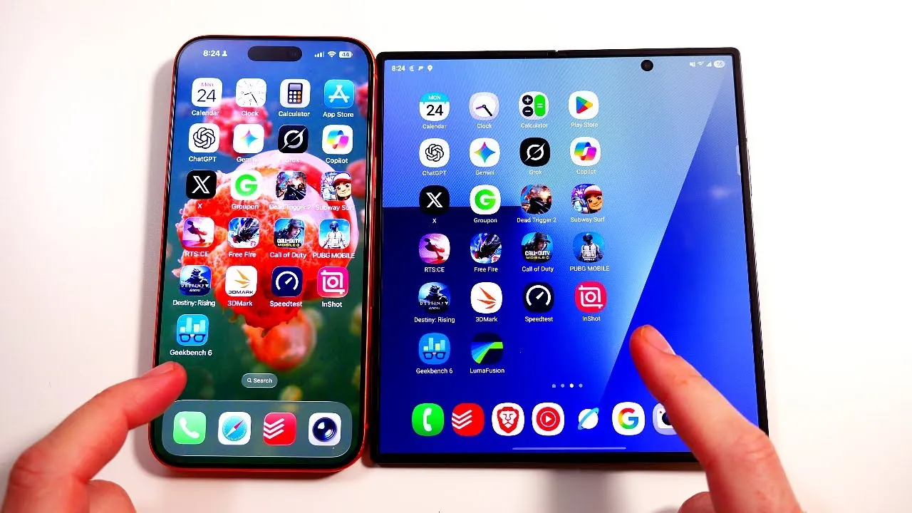 Foldable Galaxy ZFold 7 design compared to iPhone 17 Pro Max