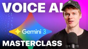 Screenshot of a Gemini 3 workflow building a Voice AI website from one prompt