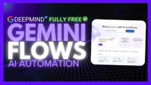 Google Flows AI agent builder showing a drag and drop workflow for Gmail and Sheets