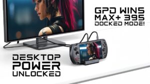 Product shot of GPD Win 5 with specs, Ryzen AI Max Plus 395 and Radeon 8060S