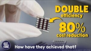 Close-up of a graphene-enhanced perovskite solar cell reaching 30.6% efficiency in lab testing