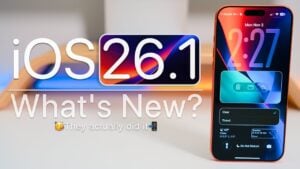 iOS 26.1 customization features including Liquid Glass and wallpapers