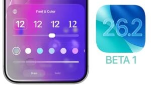 iOS 26.2 Beta 1 lock screen with Liquid Glass slider for customization