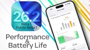 iOS 26.2 Beta 1 showing battery drain issues on iPhone screen