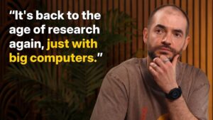 Graphic showing AI moving past bigger models toward research driven progress and more human style learning goals.
