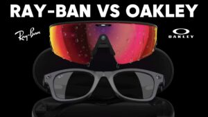 Side-by-side photo of Oakley Vanguard and Ray-Ban Meta Gen 2 smart glasses