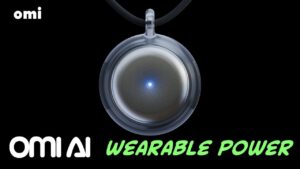 OMI AI ChatGPT wearable shown as a pin sized device with necklace clip