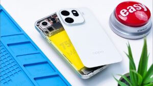 Close-up view of Oppo Find X9 Pro internal components during teardown