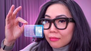 Close-up of Meta Ray-Ban display glasses showing the monocular screen in the right lens