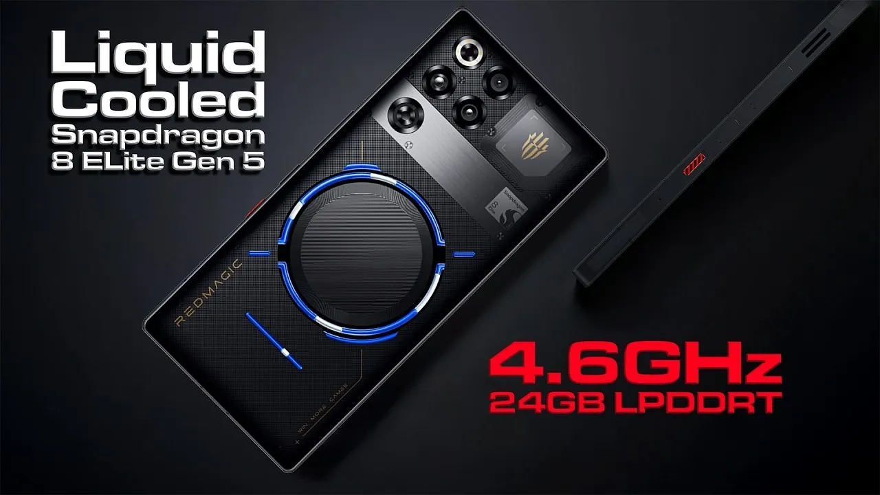 Closeup of the Red Magic 11 Pro back showing the visible liquid cooling channel during gameplay