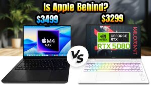 Comparison of Nvidia RTX 5080 and M4 Max MacBook Pro laptops