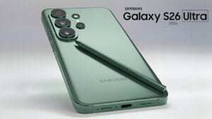 Samsung Galaxy S26 Ultra showcasing 25W wireless charging capabilities