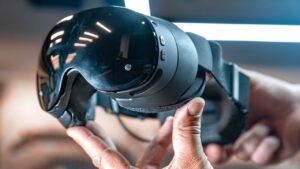 Steam Frame set up for PC VR streaming with a Wi-Fi 6E dongle connected for low latency
