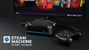 Minis Forum HX100G small form factor PC set up as a Steam Machine alternative