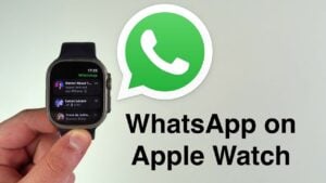 WhatsApp app interface displayed on an Apple Watch screen