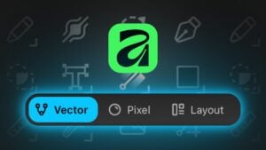 The Pen, Pencil, and Path Brush tools in action, creating smooth curves with stabilization turned on in Affinity 3.