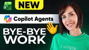 Excel screen showing Copilot Agent Mode creating linked sheets, formulas, and a dashboard from a simple prompt.