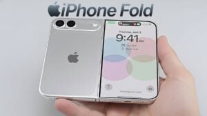 Rumored iPhone Fold design showcasing foldable display technology