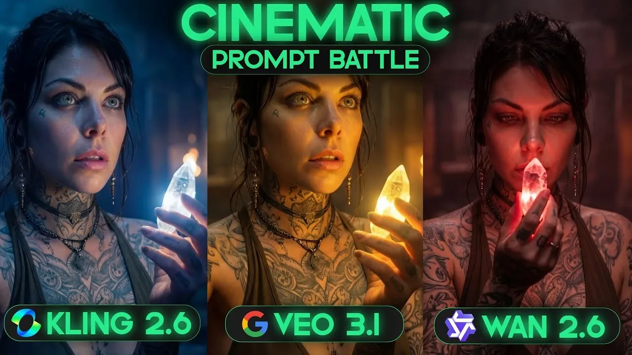 Viewing the clips side-by-side shows Kling 2.6 with crisp lighting and stable framing against natural Veo 3.1 performance.