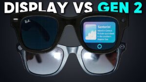 Side-by-side view of Meta Ray-Ban Gen 2 and Meta Display glasses, highlighting size differences and style options.