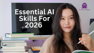 A simple roadmap of AI skills for 2026 showing prompts, tools, agents, and community models side by side.