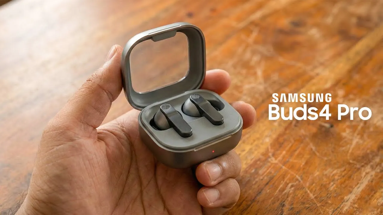 Transparent charging case of the Galaxy Buds 4 Pro highlighting its unique aesthetic