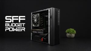 Gaming PC with RTX 5060 low-profile card fitted, power cables routed cleanly for better temps and noise.