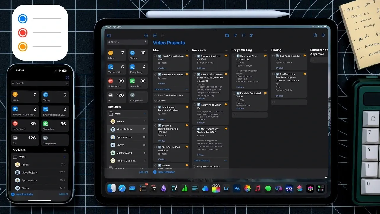 Calendar view places reminders alongside events, giving a clear timeline for deadlines, meetings, and blocked work.