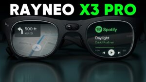 RayNeo X3 Pro smart glasses highlighting the short runtime compared with Meta.
