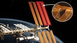 A Soyuz spacecraft docked to the station, supporting crew rotation while shuttles were grounded after 2003.