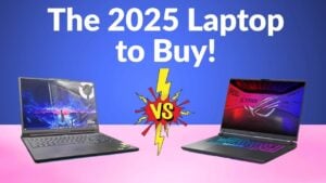 Side-by-side Lenovo Legion Pro 7i Gen 10 and ROG Strix G16, highlighting 16-inch screens and different panel tech.