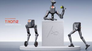A close view of TRON 2 branding highlighting its official launch and focus on embodied robotics for real environments.
