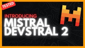 Developer explores code trees with Vibe command line, running Devstral v2 to stage multifile fixes in a repository.