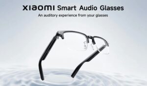 Close view of Xiaomi Mijia frames showing open-ear speakers and titanium alloy build suitable for all-day wear.