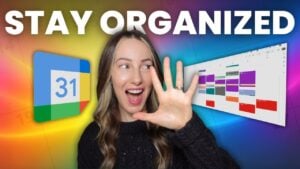 A clean Google Calendar screen showing color-coded blocks and labels for clients, projects, and personal tasks in 2026.