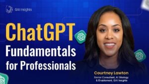 Instructor shows ChatGPT projects organizing files, goals, and chats, guiding a team through a simple workflow plan.