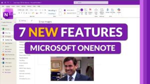 Copilot assistant window summarizing meeting notes inside OneNote, with enterprise data access indicated by a security badge.
