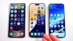 Galaxy S25 Ultra, iPhone 17 Pro Max, and Pixel 10 Pro XL side-by-side comparison