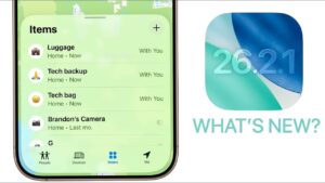 iOS 26.2.1 update featuring AirTag 2 integration and bug fixes