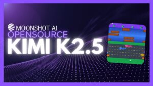 Interface displaying text and image inputs, highlighting Kimi K2.5 multimodal processing for UI and video-based code.