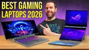 Lineup of CES 2026 portable gaming PCs showing brighter OLED panels and slimmer chassis on display tables.