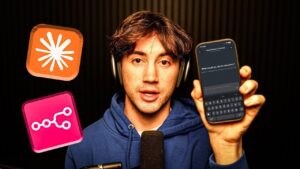Workflow shows N8N and Zapier steps linked to an iPhone agent, with memory context and structured outputs visible.