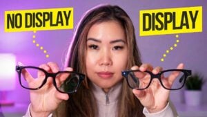 Close view of Rokid AI Glasses Style showing slim arms, open-air speakers, and photochromic lenses for daily wear.