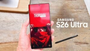 Samsung Galaxy S26 Ultra showcasing its sleek design and thinner bezels
